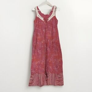 Soft Surroundings Maxi Dress Women PM Pink Floral Lace Trim Boho Cottagecore Poc